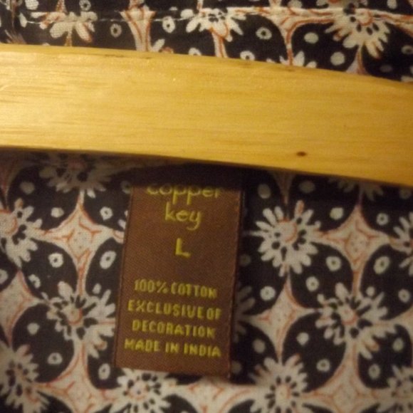 PRINTED BUTTON DOWN BLOUSE, SHEER, SIZE LARGE, COTTON - Picture 3 of 3